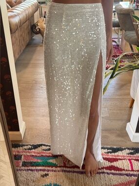 Sally Lapointe White Sequin Maxi Skirt